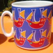 Two mugs/cup in porcelain from Villeroy and Boch decoration boat / plane made in Luxembourg