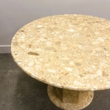 Round breccia marble pedestal table | 1980s vintage stone dining table | Postmodern
