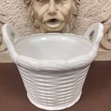 White enameled ceramic cachepot with woven wicker decoration