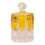 Small amber and transparent crystal pot with lid from the Val Saint-Lambert Luxval Art Deco collection.