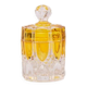 Small amber and transparent crystal pot with lid from the Val Saint-Lambert Luxval Art Deco collection.