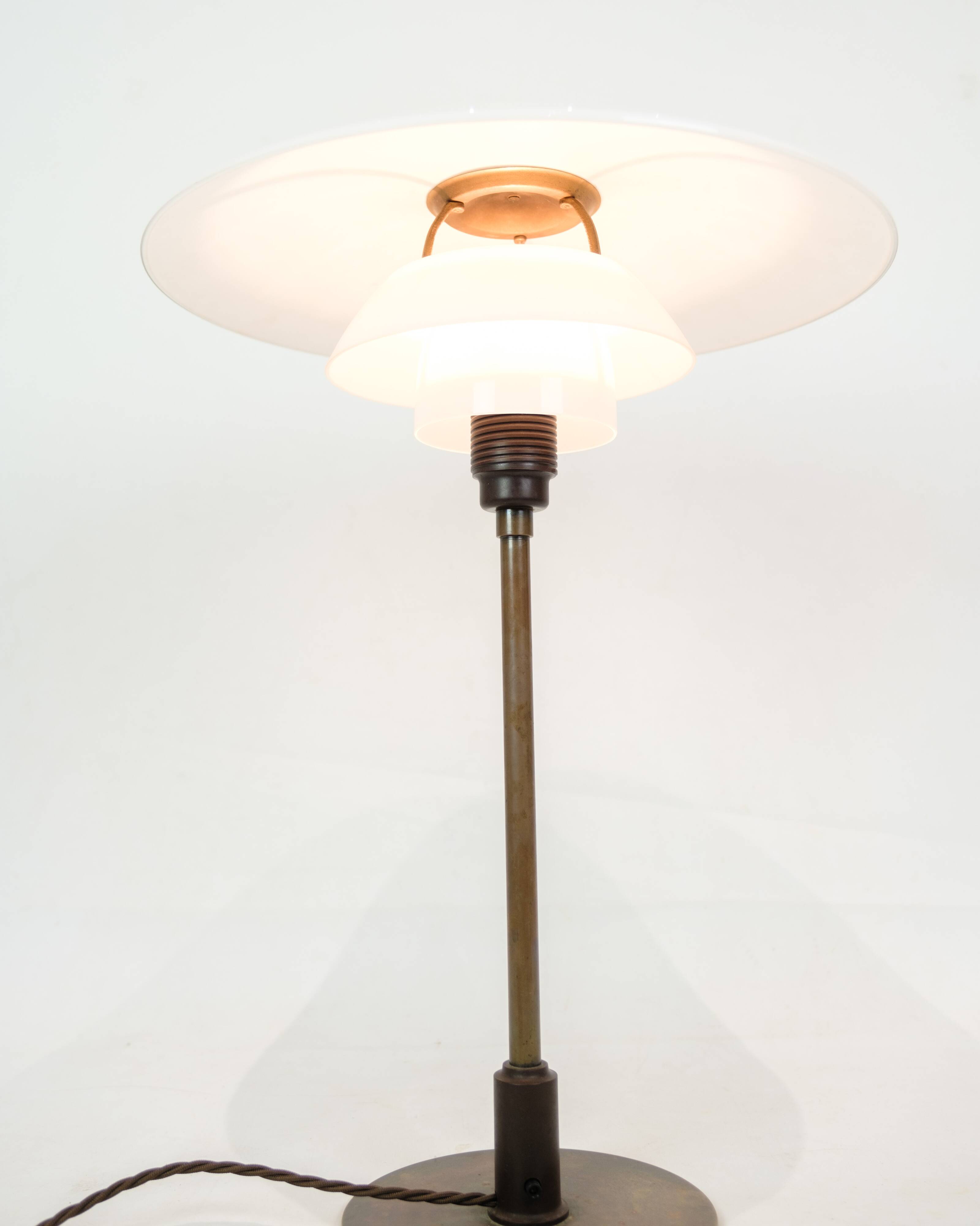Table Lamp PH 4/2½ Made With White Opal Glass & Burnished Brass By Poul Henningsen From 1930s