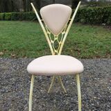 4 vintage chairs in tubular metal lacquered white yellow.