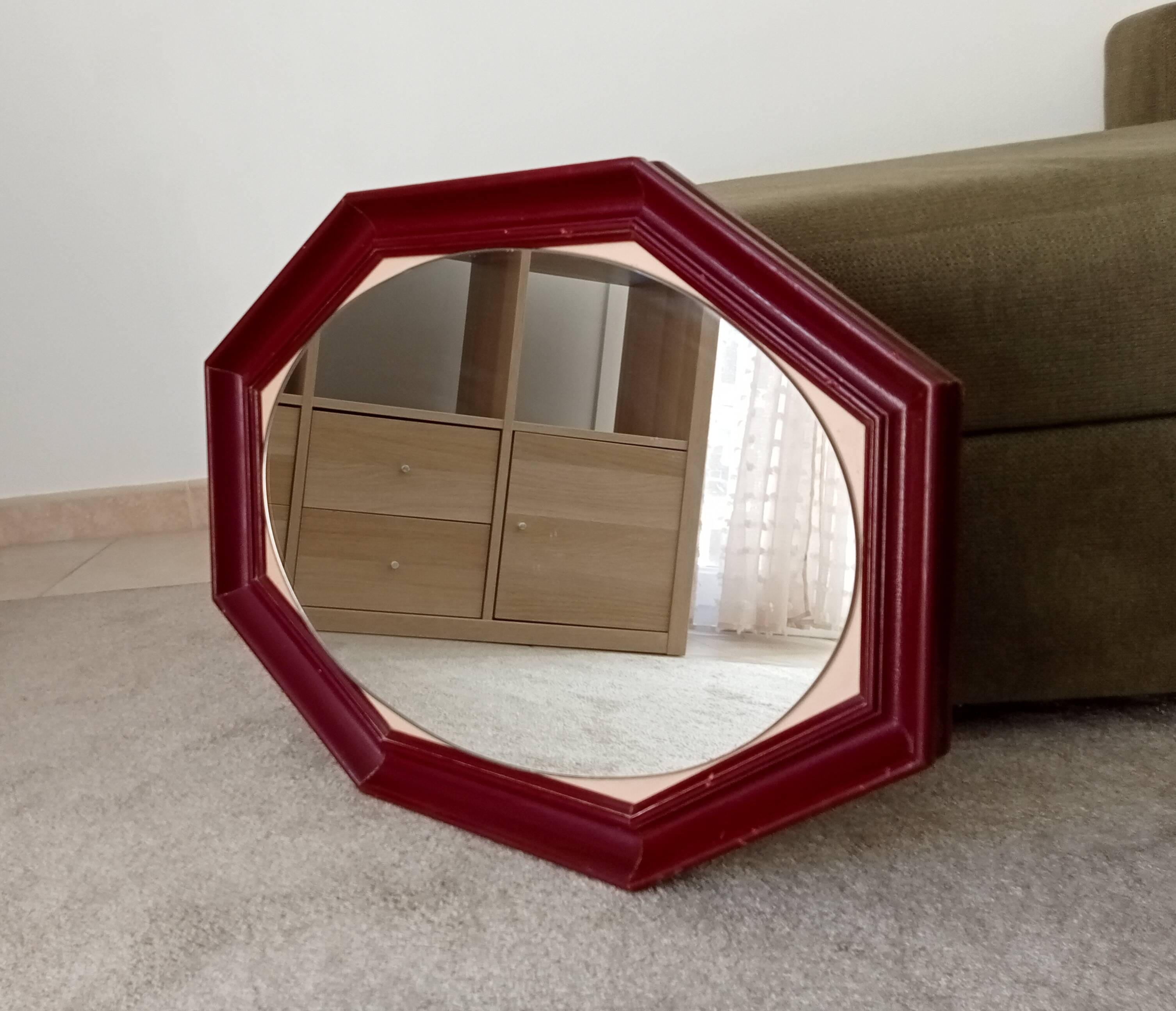 Miroir octogonale art déco en bois massif