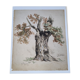 Watercolor on old paper, pattern oak