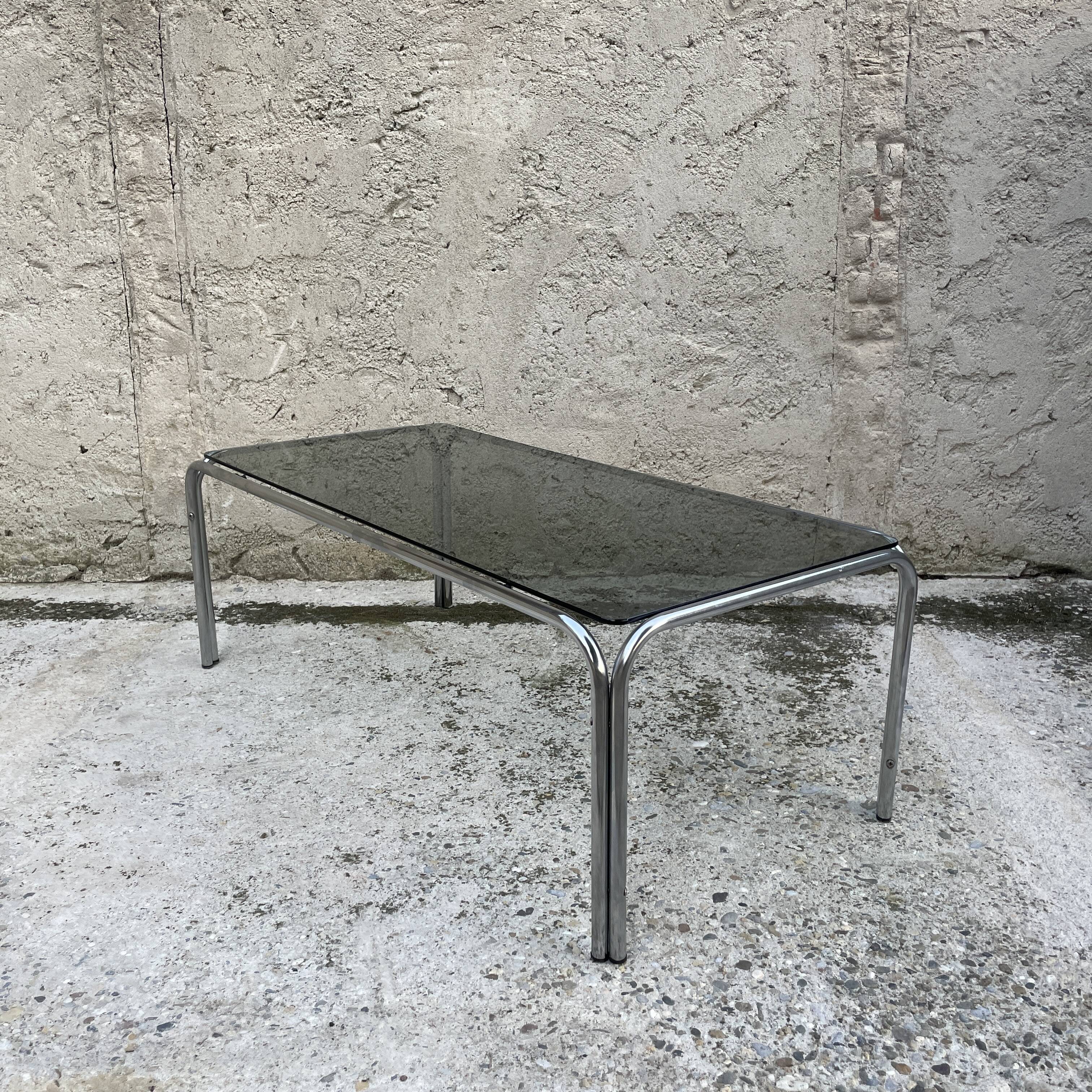 Coffee table smoked glass and chrome