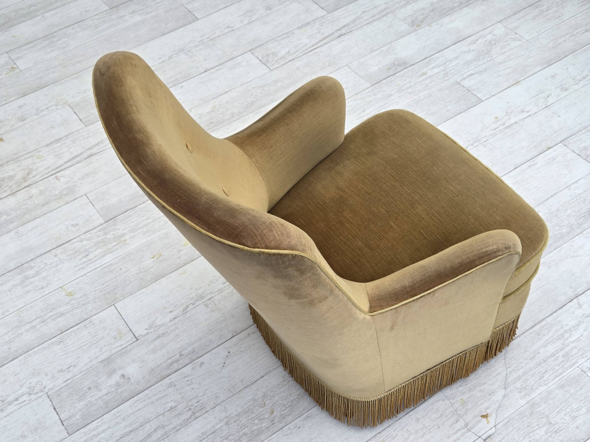 Fauteuil danois en velours vert, années 1970