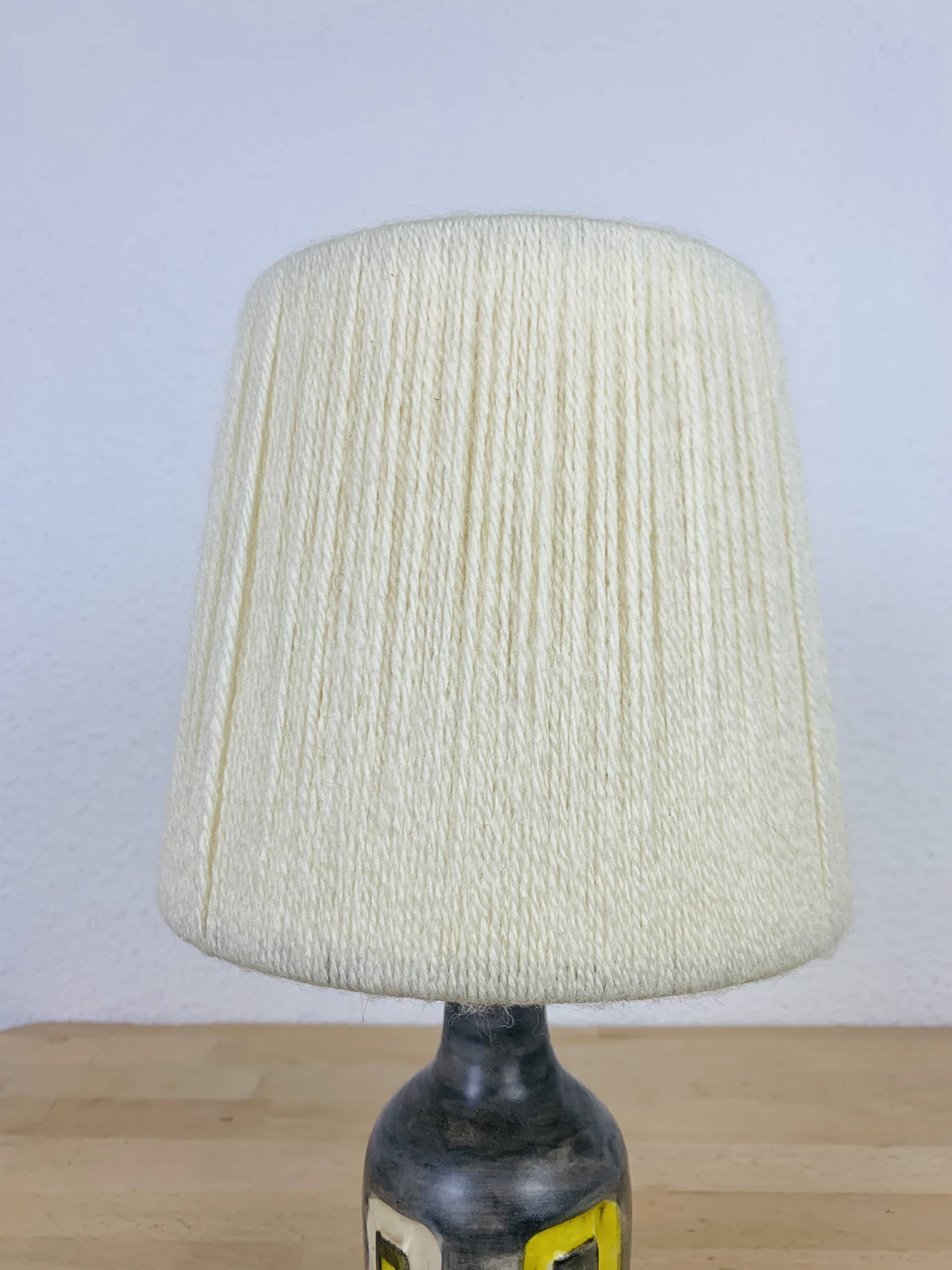 50s ceramic lamp, wool lampshade