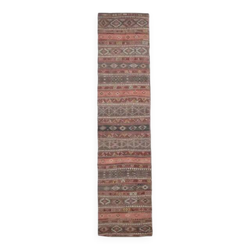 Tapis kilim fait main en laine et coton Oushak turc des années 1970, 98x418.