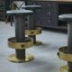 Set of 6 steel and brass stools, 1980s