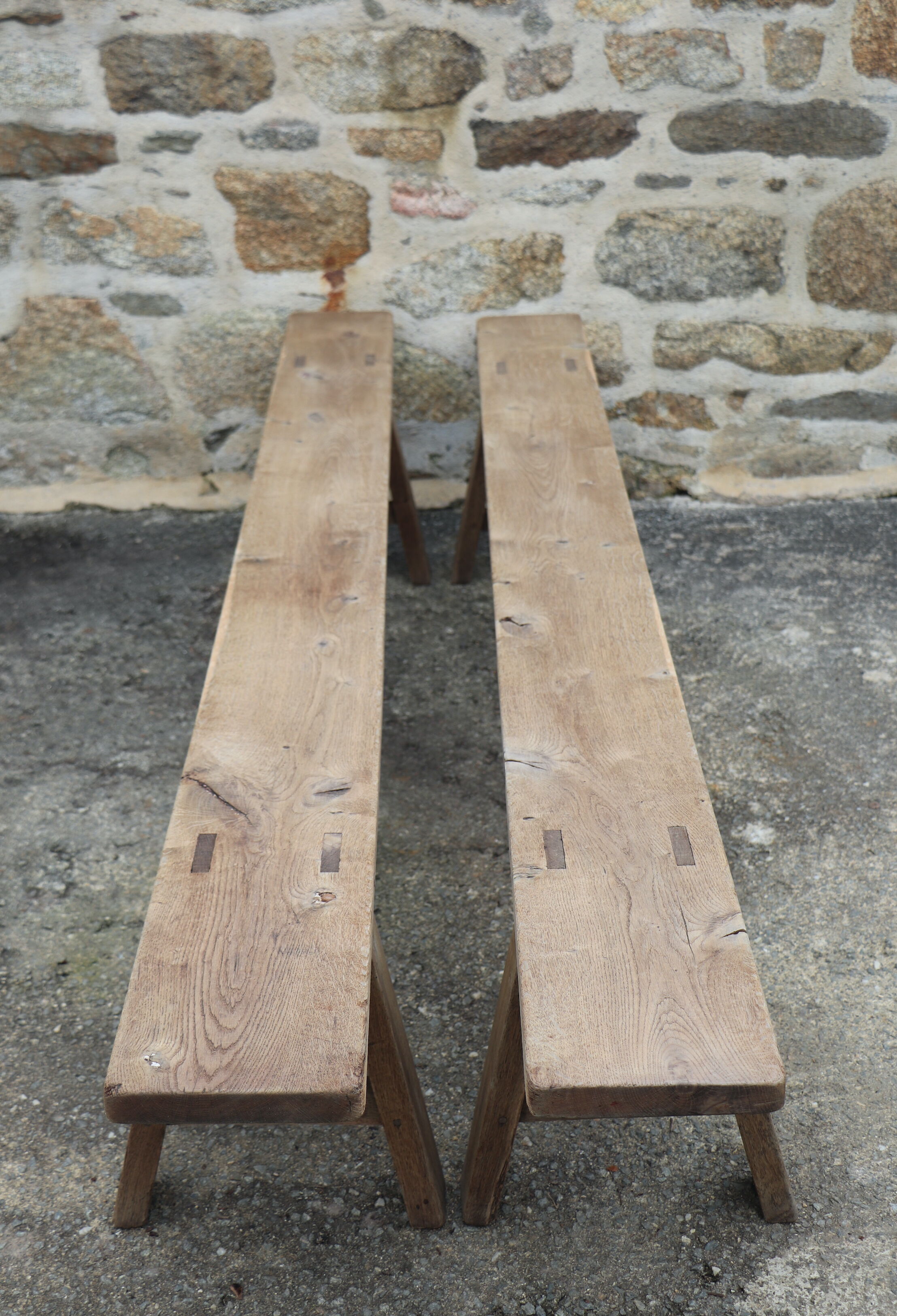 Pair of large solid wood benches XIXth