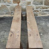 Pair of large solid wood benches XIXth
