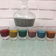 Carafe pied de poule et ses 6 verres assortis