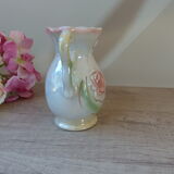 Iridescent ceramic vase floral decoration with double handles made in brazil