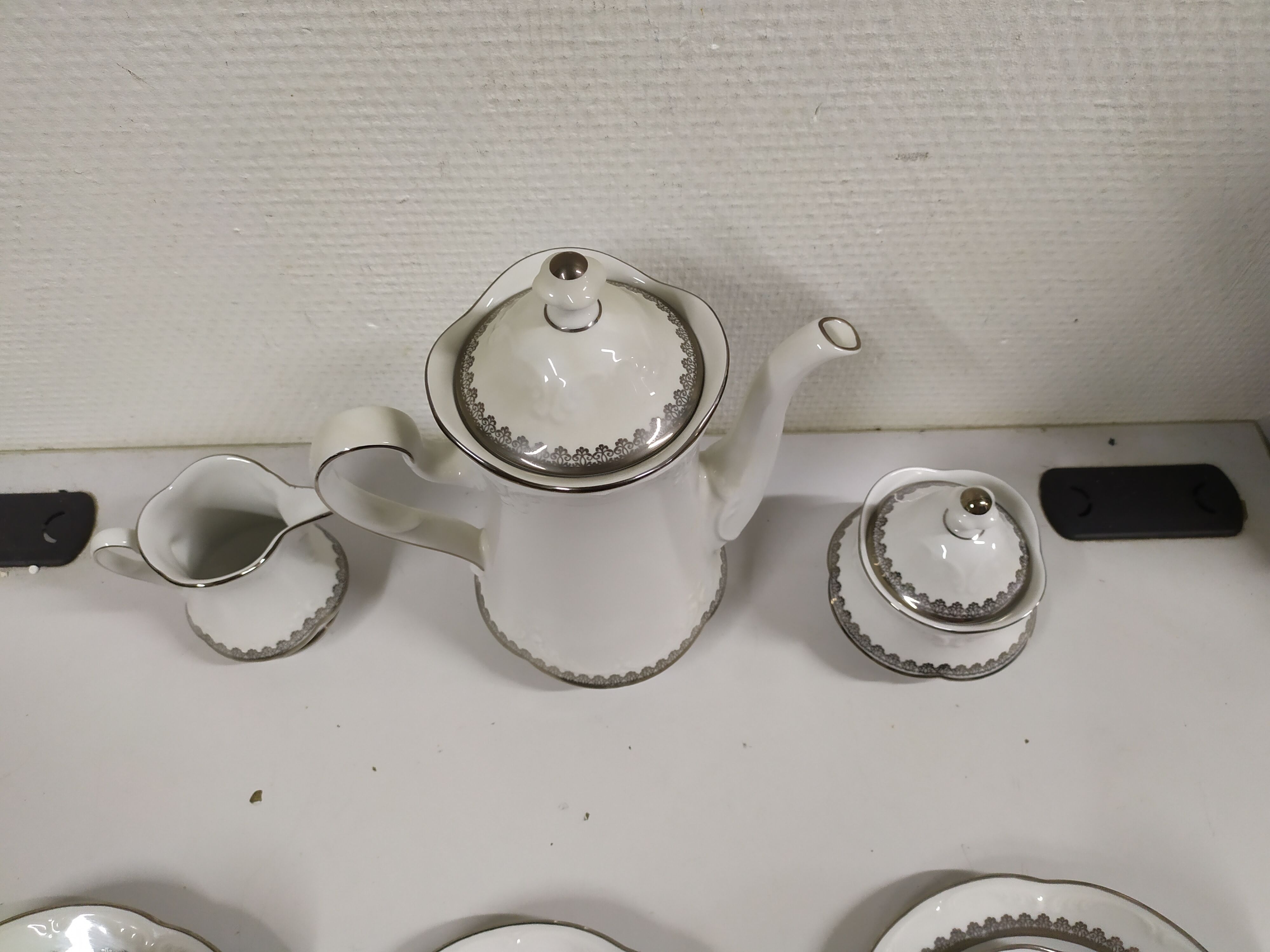 Coffee service for 6 people bavaria white and silver cup plate coffee maker milk pot sugar