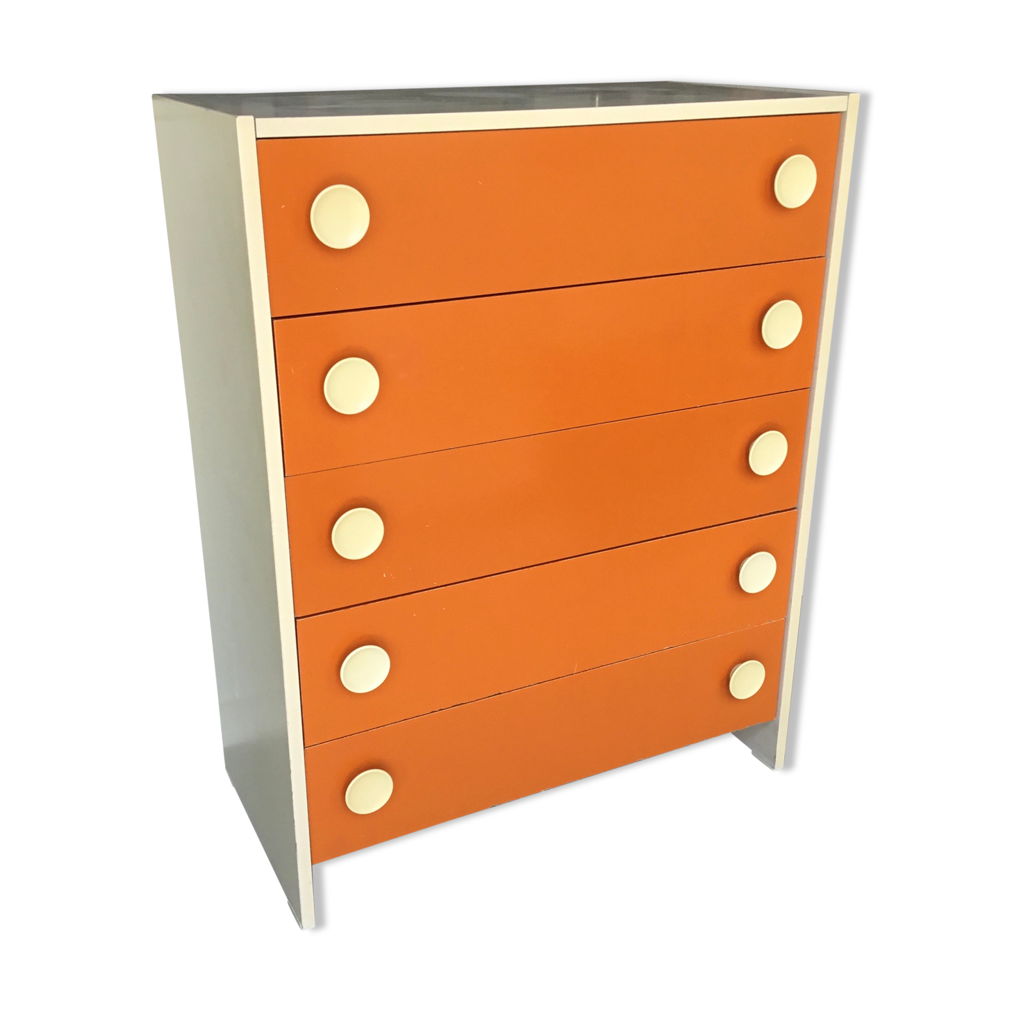 Orange chest of drawers 5 drawers - pop design - 1970
