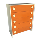 Orange chest of drawers 5 drawers - pop design - 1970