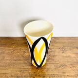 Vase Saint Clément Années 60-70 Design Géométrique Jaune Noir 24cm Vintage