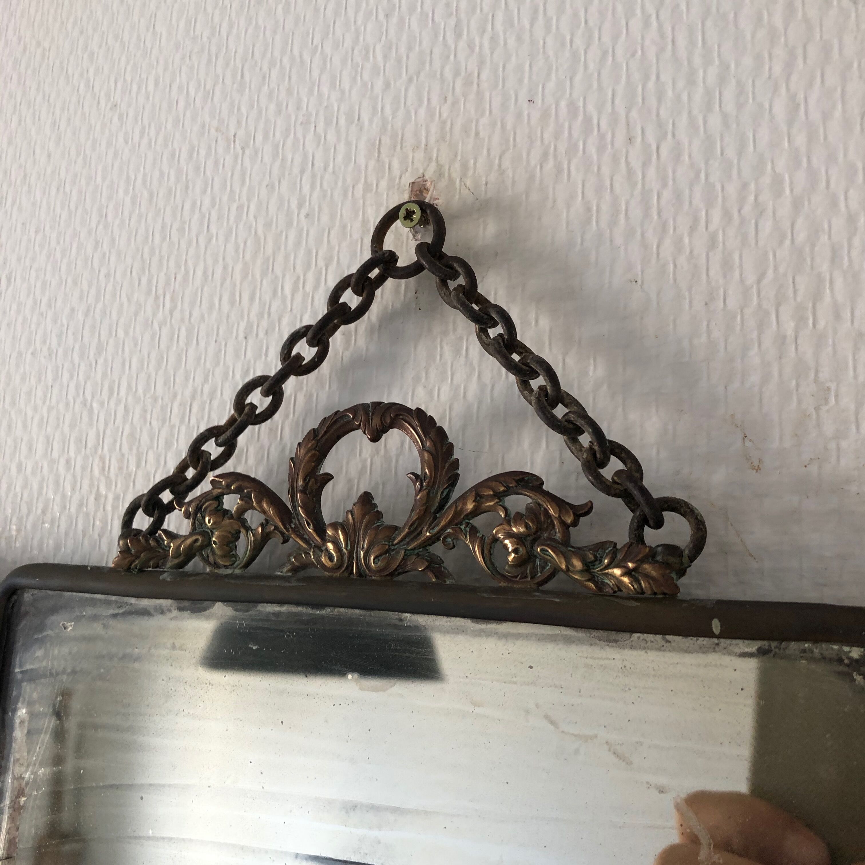 Mirror triptych Barber brass nickeled vintage 1920, 28x67cm