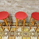 Set de 3 tabourets de bar en bois courbé 1960