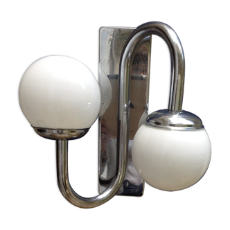 Vintage chrome sconce with opaline globes, 70