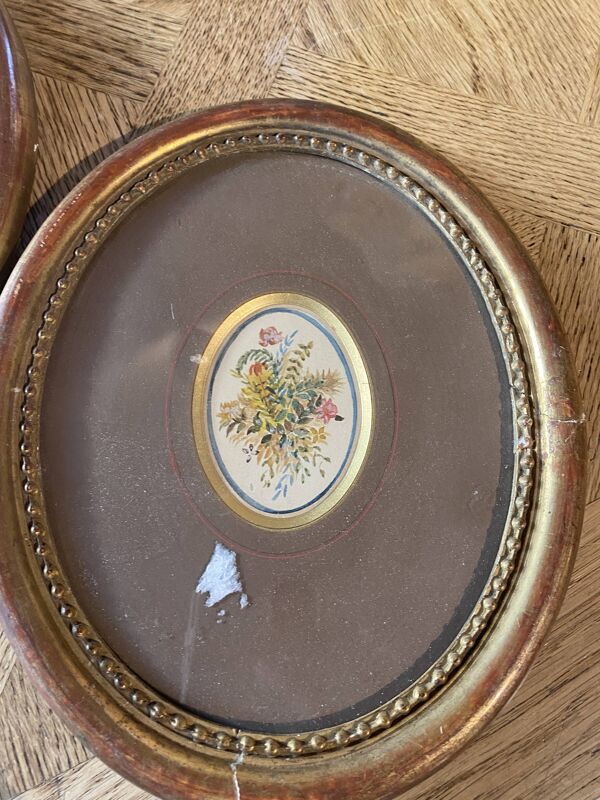 Paire de mini tableaux bouquets de fleurs