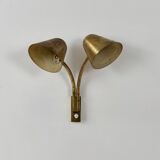 Double orientable vintage patinated brass wall light, Jacques Biny France 1950.