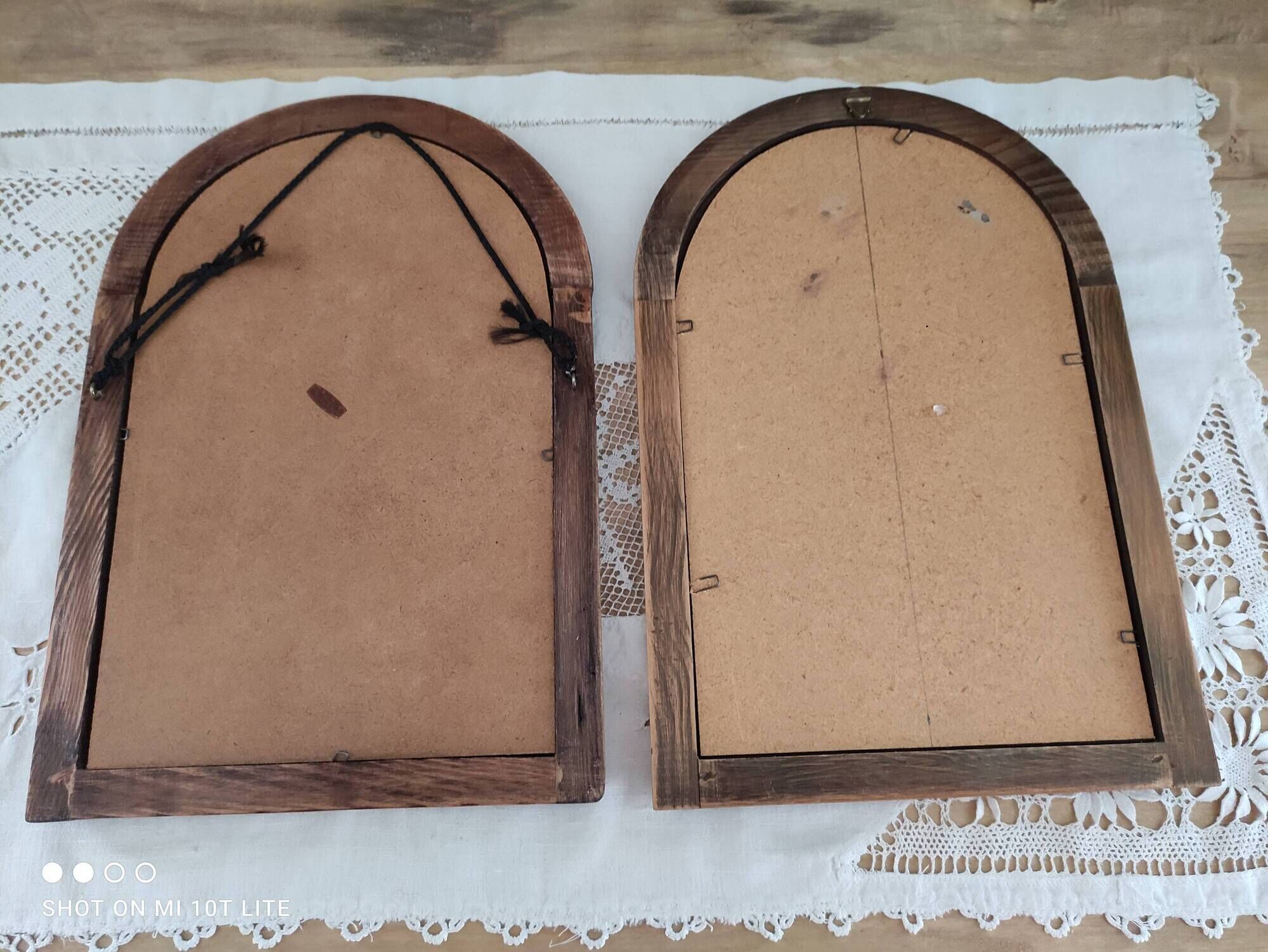 Set of 2 vintage mirrors in light brown wood Art Nouveau style