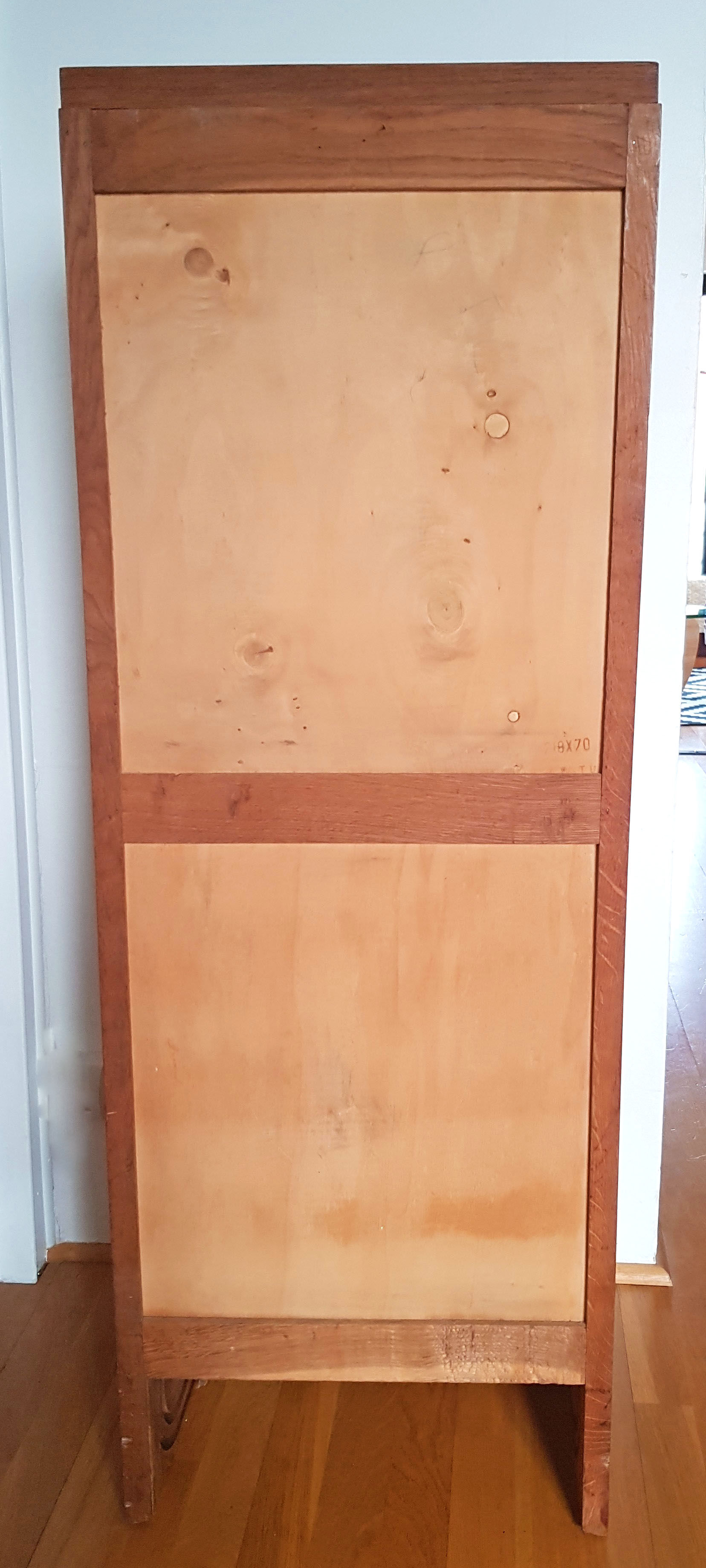 Rolling curtain filing cabinet in vintage oak