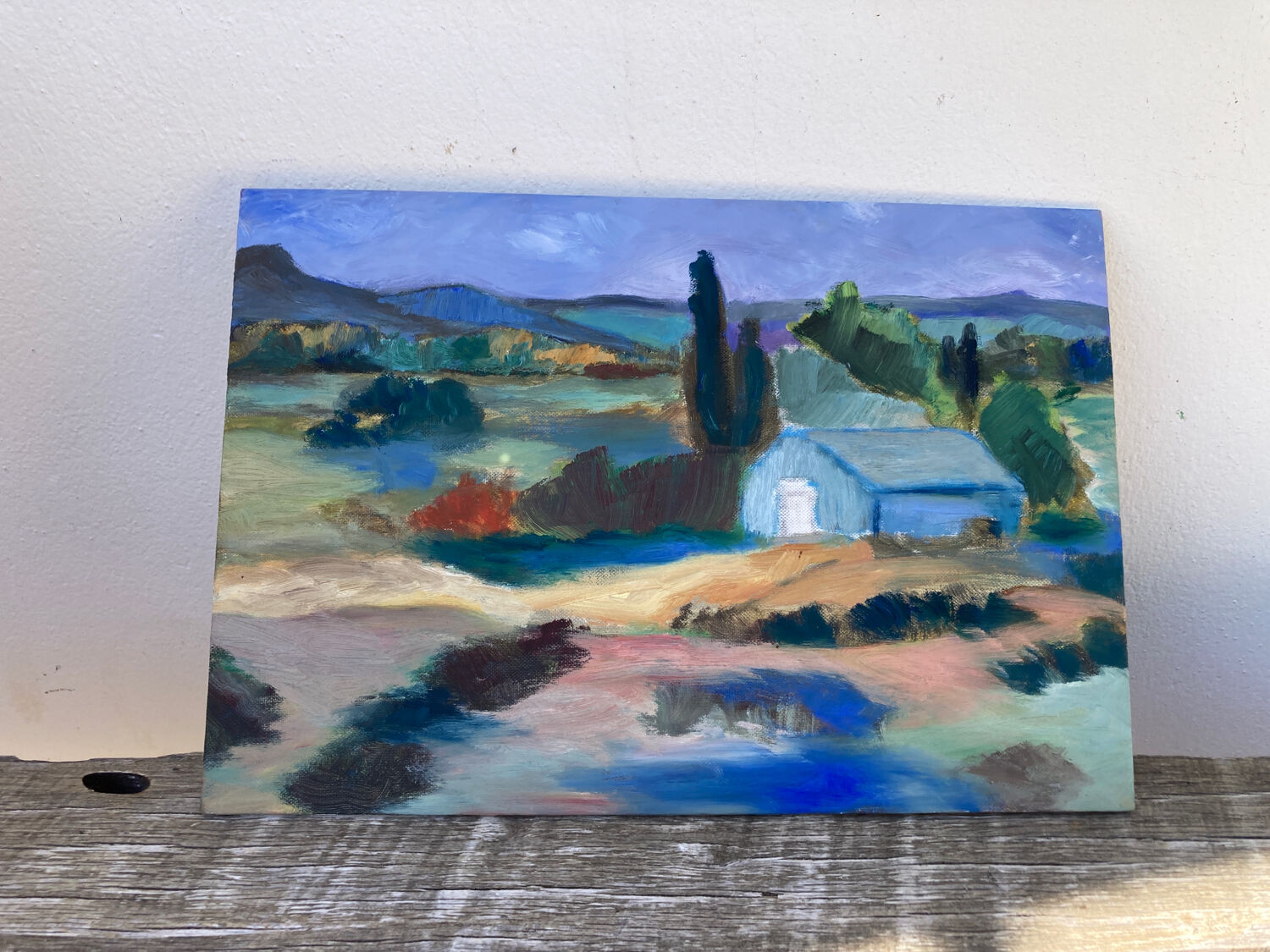 Mediterranean Provencal landscape / expressionist painting / oil painting on wood panel