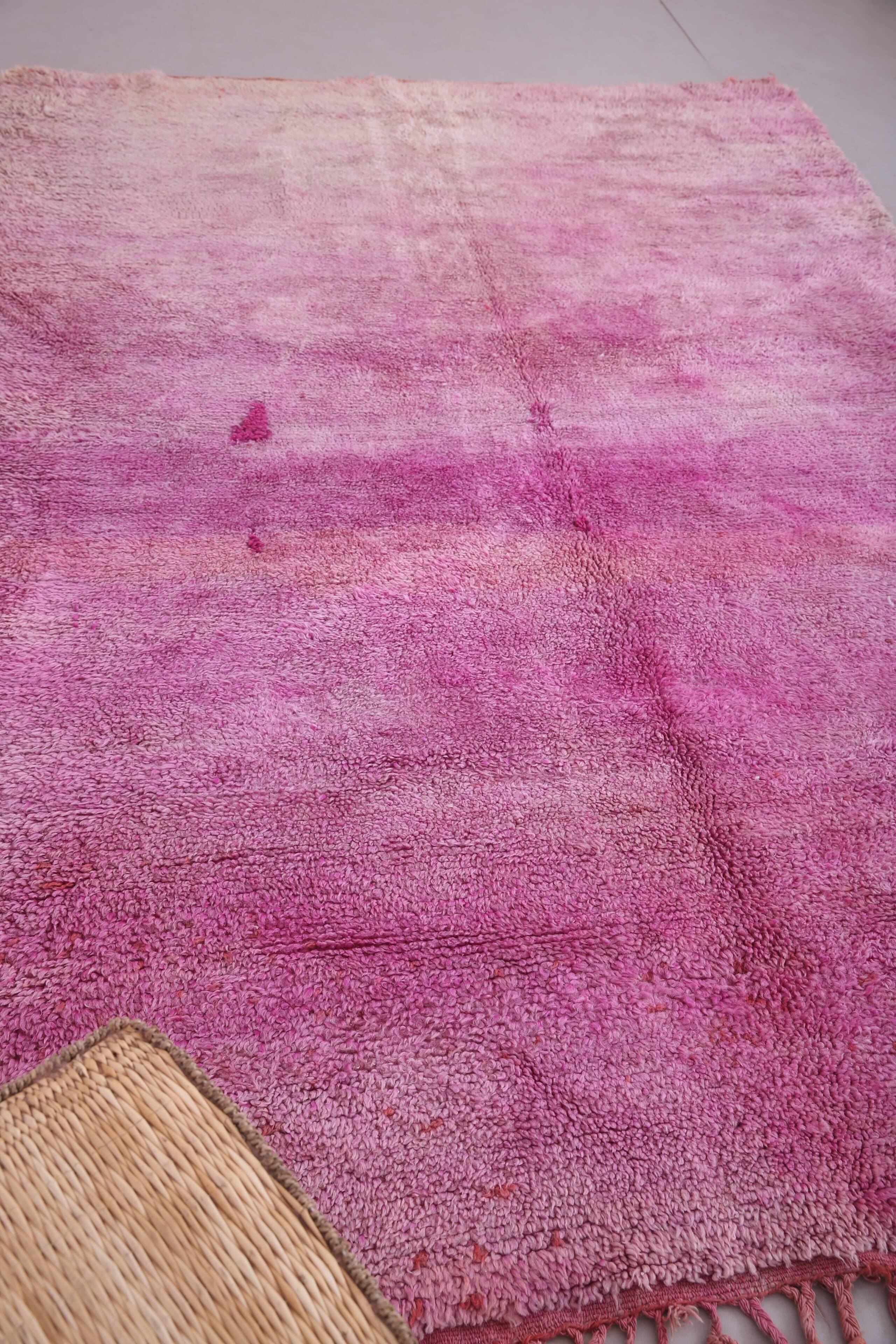 Tapis marocain vintage violet 197 x 296 cm - Tapis en laine berbère - Tapis fait main