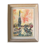 Tableau - Vue sur une maison de maître à l'ombre d'un grand cyprès