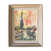 Tableau - Vue sur une maison de maître à l'ombre d'un grand cyprès