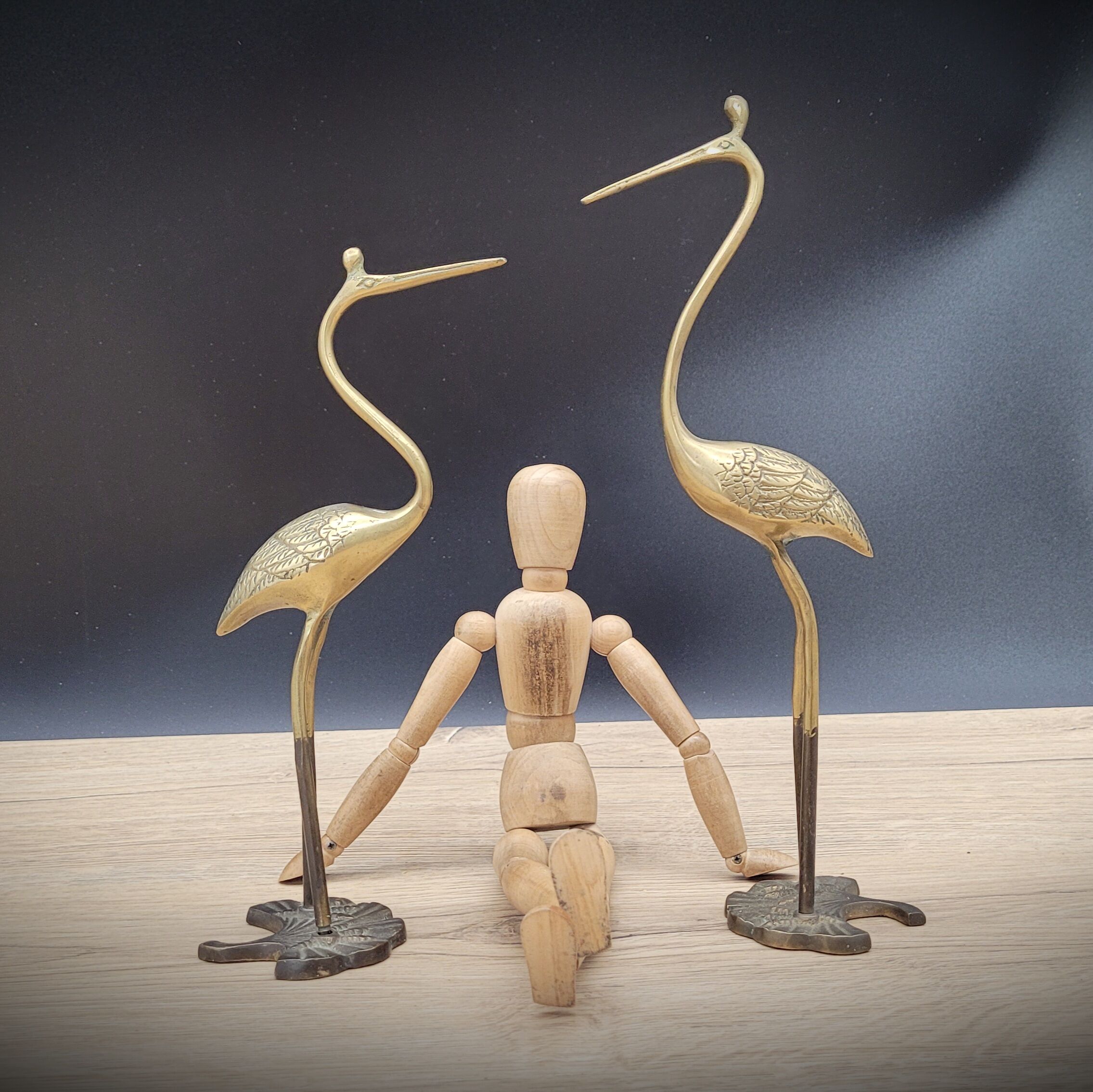 Duo ashy herons in brass