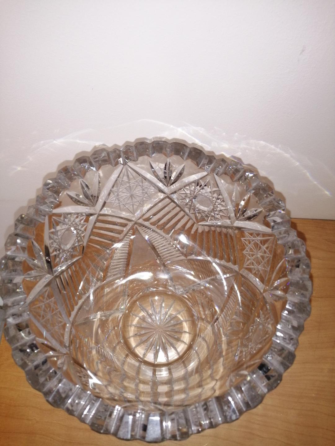Large carved crystal vase