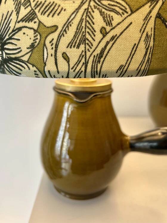 2 vase lamps made from French bistro pitchers, 1960s.