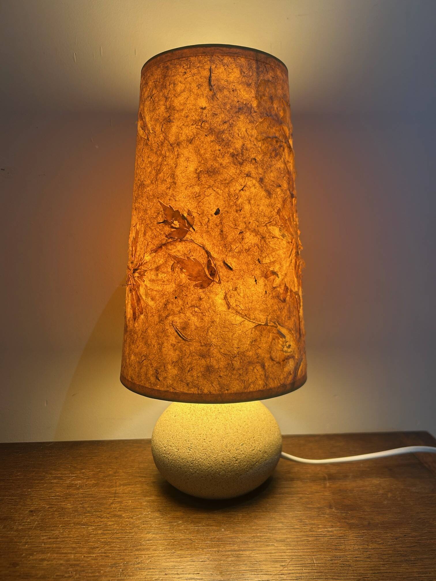 stone lamp with its lampshade in dried flowers 1970