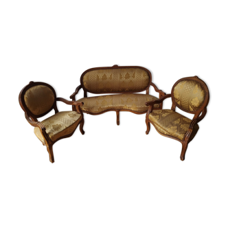 Salon enfant style Louis XV, banquette et deux fauteuils cabriolets