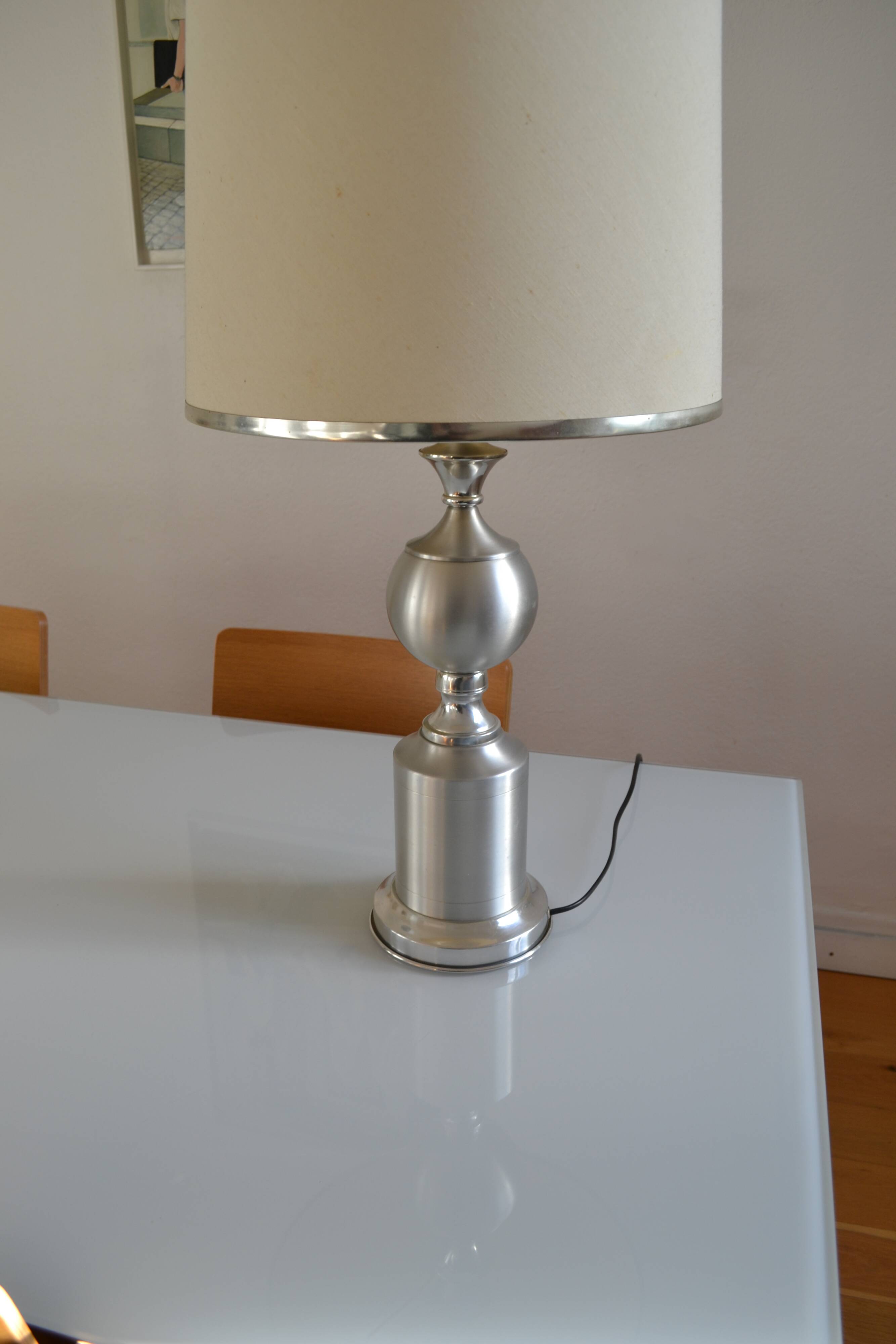 See delmas lamp 70's with fabric and metal lampshade