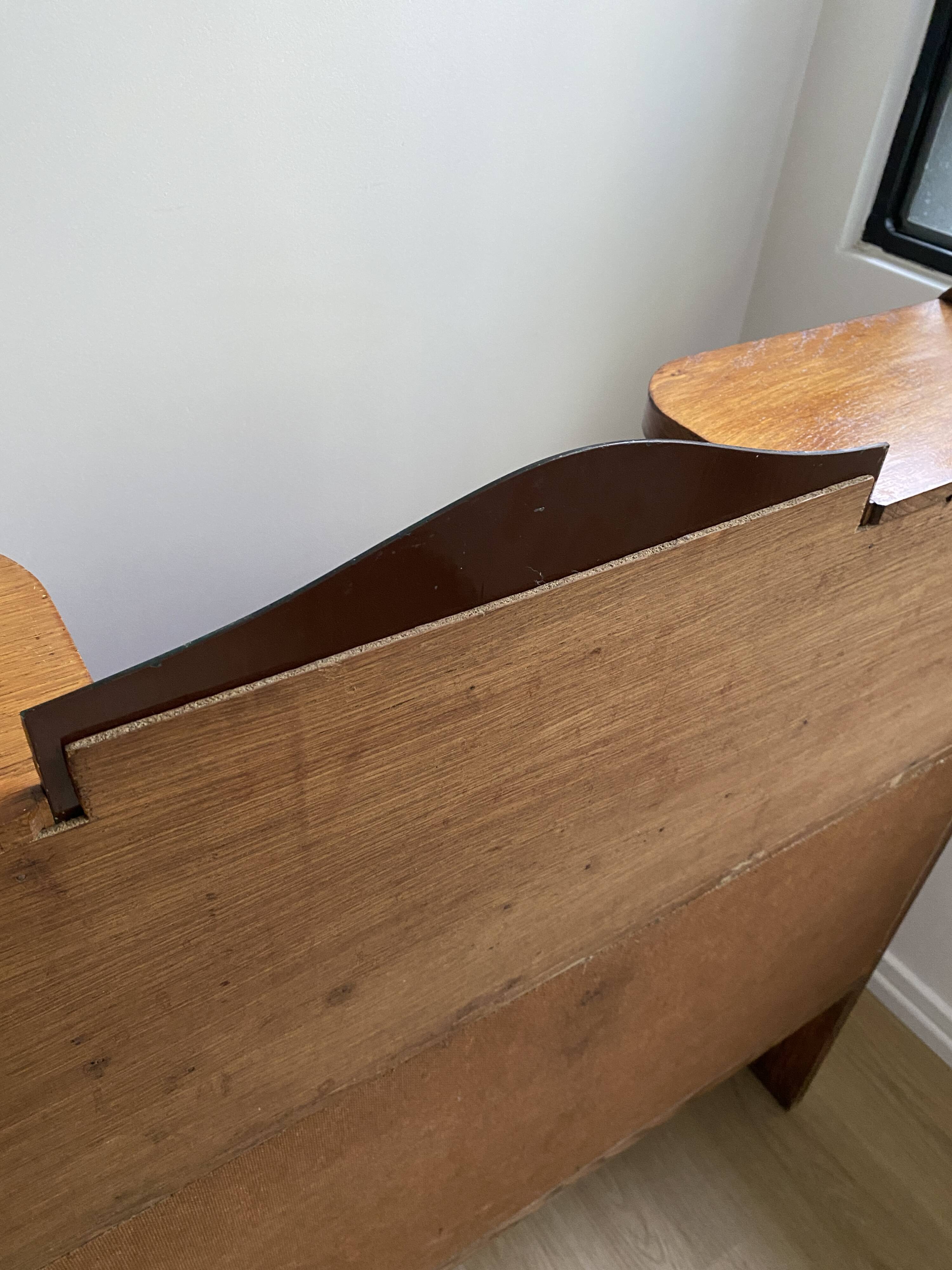 Wooden console table / vintage folding desk with mirror and small drawer