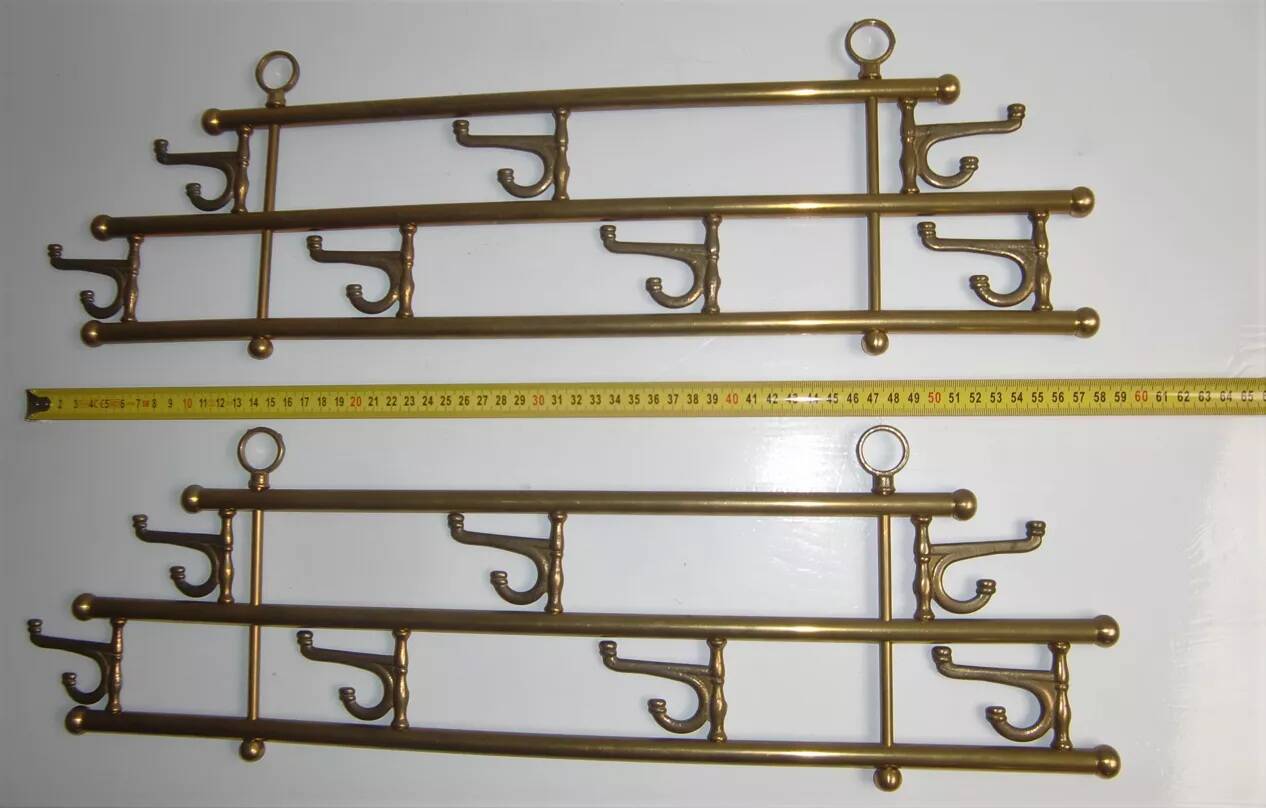1 of 2 brass coat racks with 7 foldable hooks 1940s art-deco