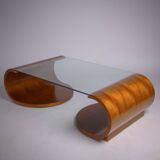 c. 1980 - Sculptural coffee table in walnut and tempered glass - France