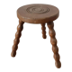 Vintage round milking stool , solid wood , tripod , 50s