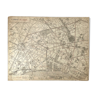 Old cardboard map of Paris - 8th Arrondissement