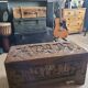 Carved chest in Asian camphor wood, chinoiserie boat decoration.