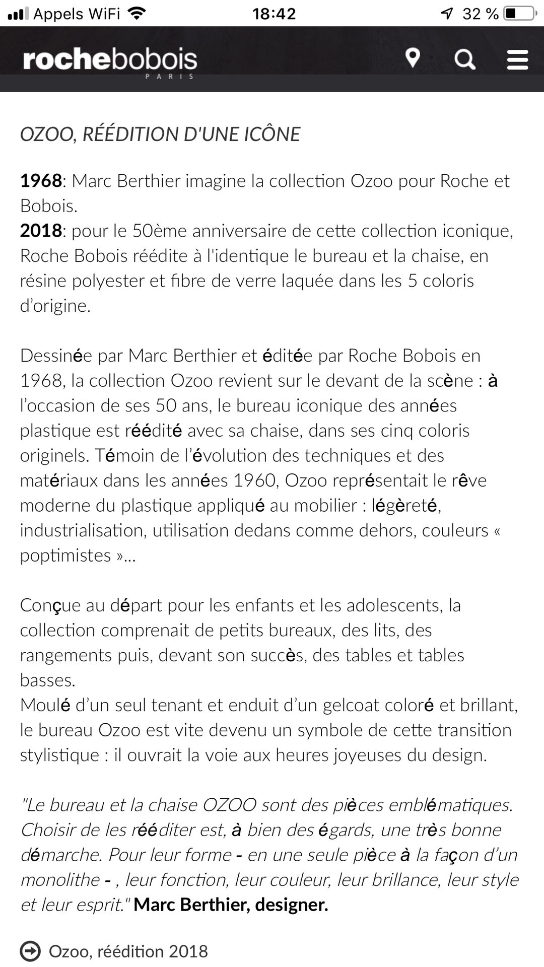 Desk & chair ozoo by Marc Berthier reissue Roche Bobois 2019