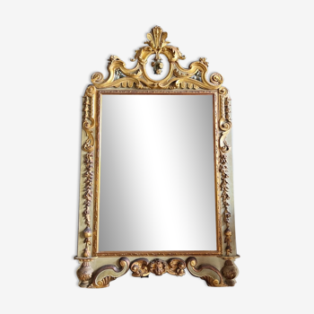 Miroir italien d’époque Napoléon III en bois peint et doré