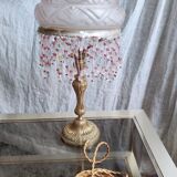 Art Deco globe opalin pink beaded lamp, 1920/30s