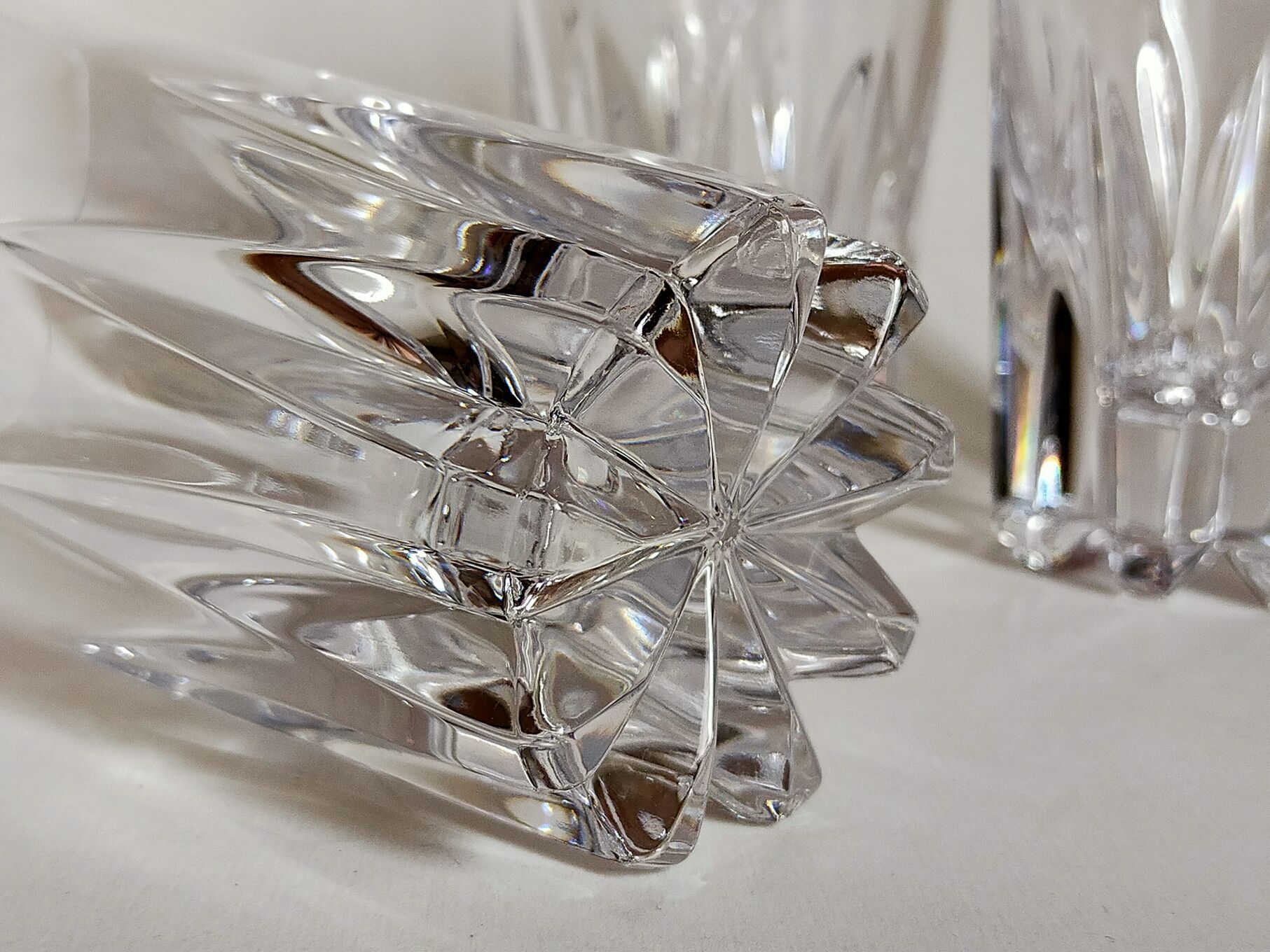 Six vintage crystal juice glasses, three large, three medium