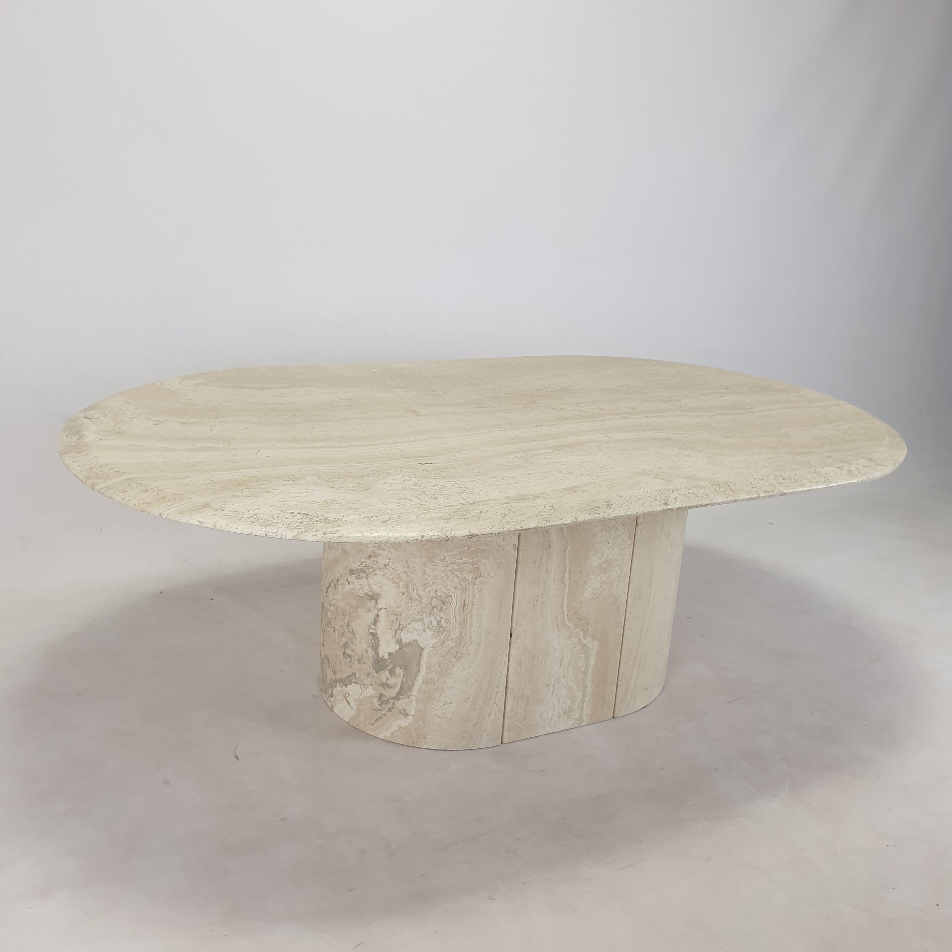 Italian Oval Travertine Coffee Table, 1984